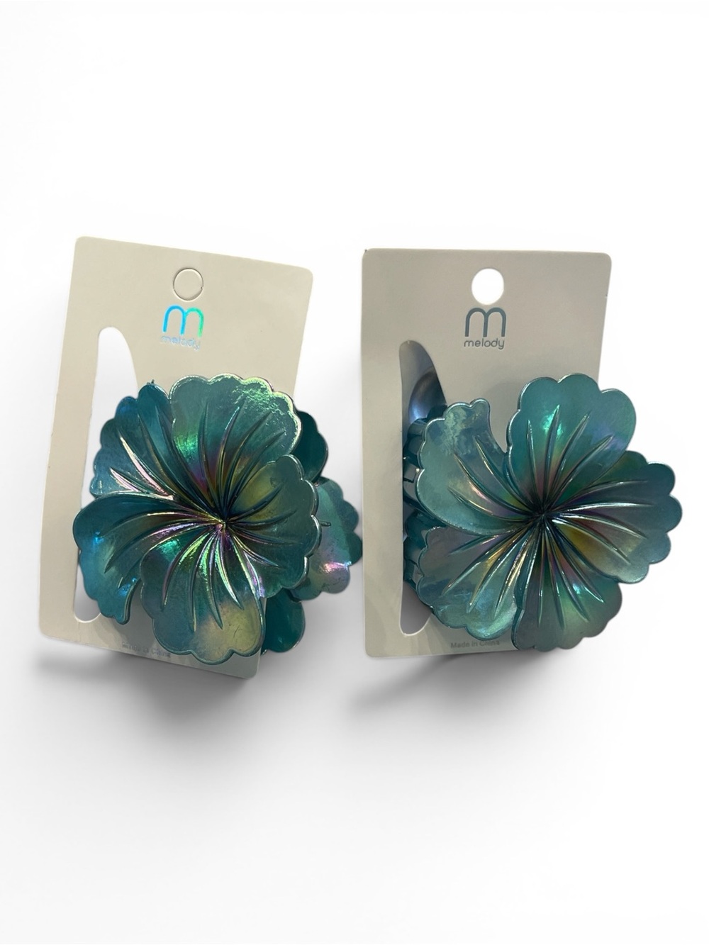 2 FLORAL BLUE IRIDESCENT HAIR CLAW CLIPS